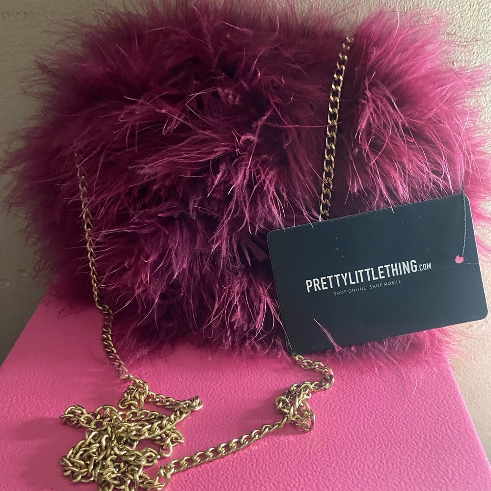 PrettyLittleThing Burgundy Faux Fur clutch  Bag